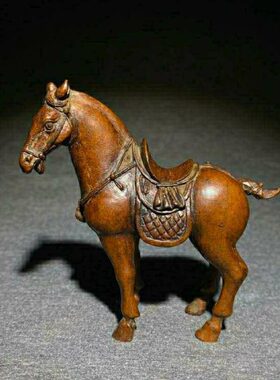 实心铜马纯铜茶宠小摆件古玩手把件站马小铜器铜雕件日式茶道配件