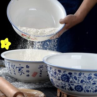 陶瓷青花和面盆家用老式和面瓦盆加厚厨房大号活面瓷晒酱盆大瓷盆
