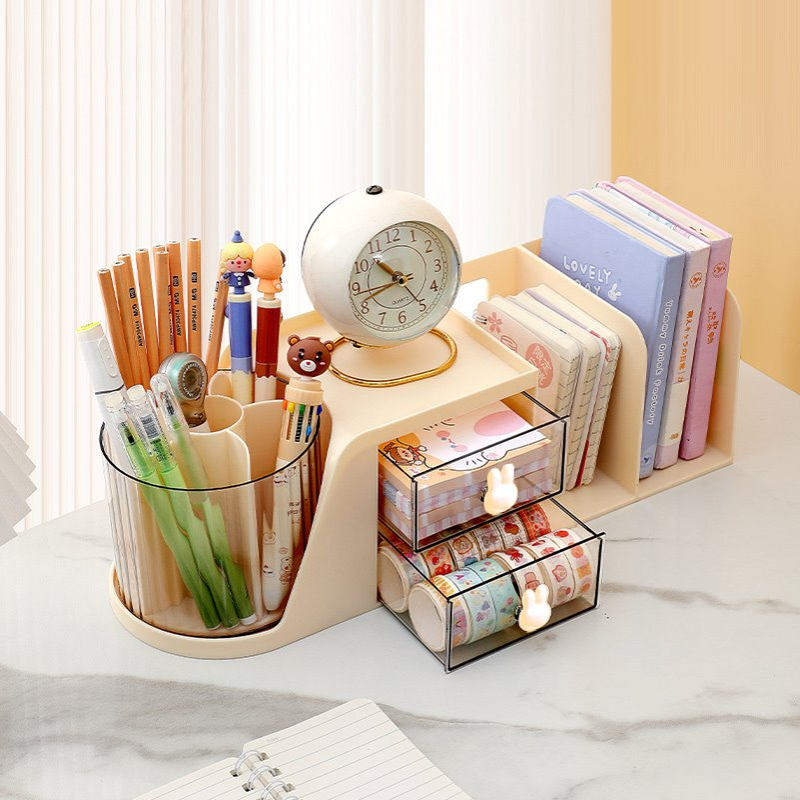 大容量笔筒收纳盒可旋转学生桌面儿童书桌置物架办公室多功能收纳