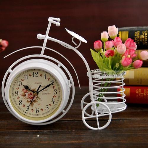 田园创意静音铁艺小台钟卧室客厅钟表摆件座钟时钟欧式小钟 包邮