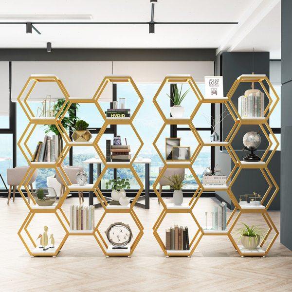 铁艺隔断置物架办公室屏风隔断客厅玄关花架创意六边形商品展示架