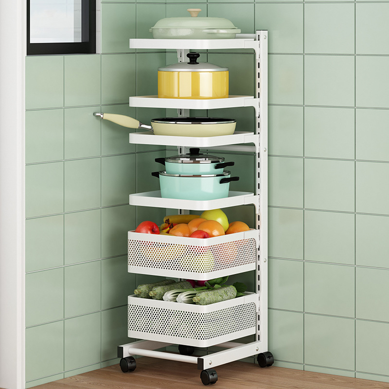 落地家用墙转角放锅具蔬菜收纳架可调节移动储物厨房锅架置物架