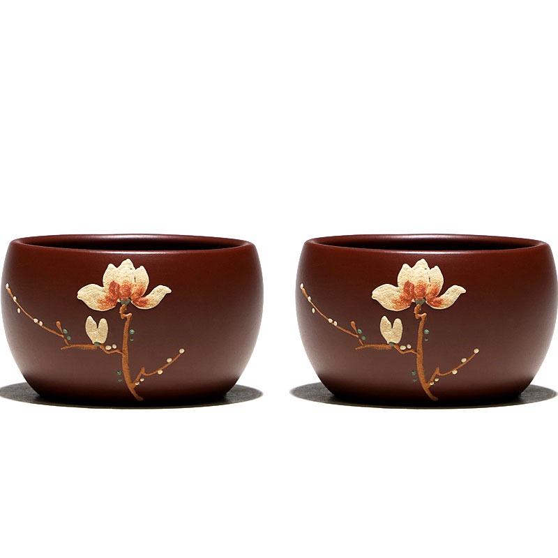 71TX【】紫砂杯茶杯手工品茗杯主人杯紫朱泥玉兰杯60cc单个价