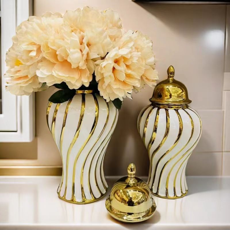 中东姜罐奢华婚礼白金姜罐花瓶花瓶出口欧式电镀金色陶瓷将军罐