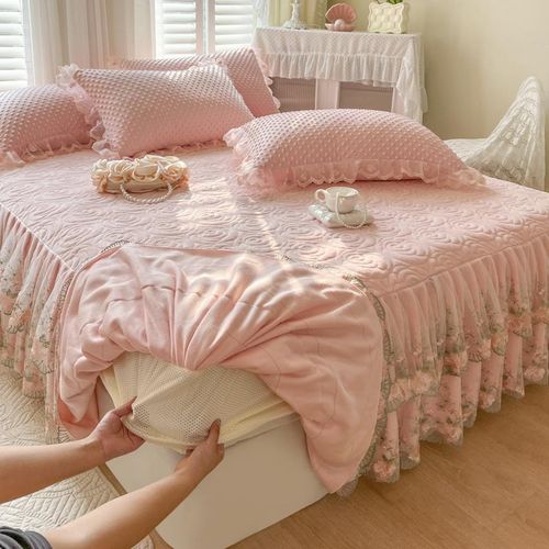 韩版公主豆豆床笠式床裙三件套全包防滑加绒床罩双面绒被套