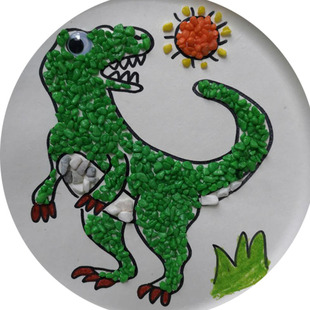 棘背龙 手工DIY石头画 恐龙 盘子石头画 剑齿龙 黏贴画DIY材料包