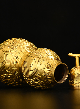 开口纯铜葫芦五帝钱葫芦纯铜镇家居摆件吉祥大号葫芦送礼客厅摆设