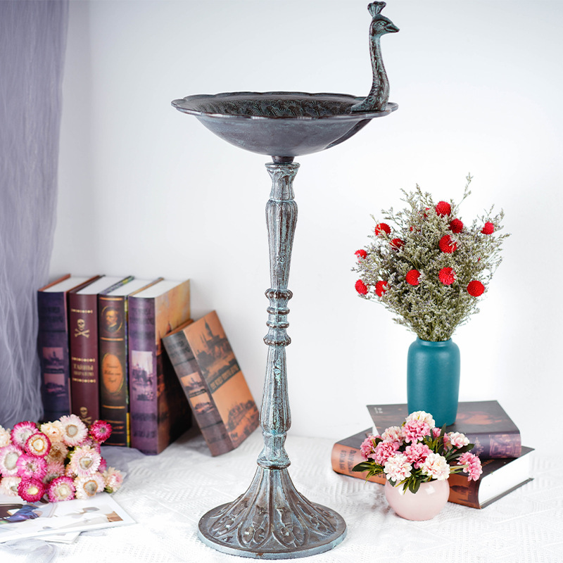 美式乡村孔雀开屏烛台喂鸟器喂食器花园别墅庭院摆件花架装饰品