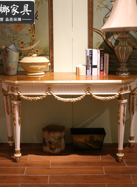 欧式法式复古手绘实木桦木雕花 白色红色黑色玄关台柜奢华