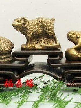 属羊者三合摆件铜生肖猪兔羊亥卯未三合工艺饰品橱柜摆设