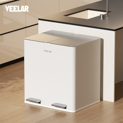 VEELAR厨房分类垃圾桶家用干湿分离不锈钢脚踏式双桶带盖大容量