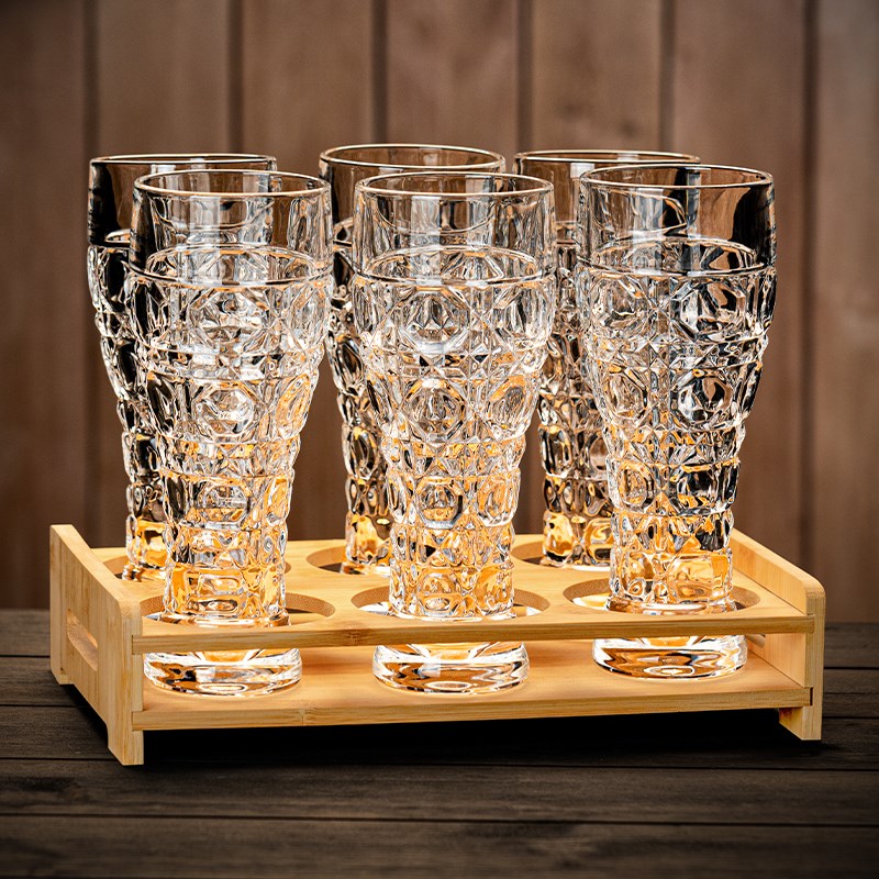 创意刻花玻璃啤酒杯家用高颜值雕E花精酿杯扎啤杯大容量喝水杯