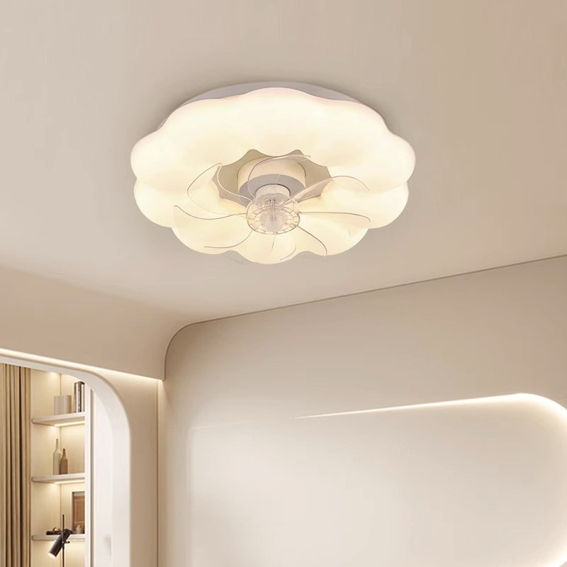2023新款云朵风扇灯现代简约智能静音一体卧室吸顶灯奶.油风餐厅