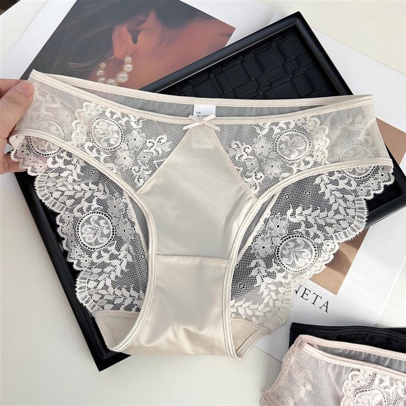 蕾丝网纱女士内裤女生女款纯棉裆三角短裤2025新款性感夏薄款黑色