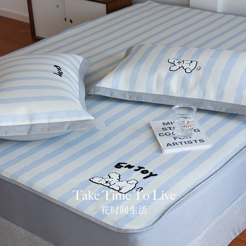 花时间生活夏季冰丝凉席卡通毛巾绣床笠空调软席凉爽透气床品席子