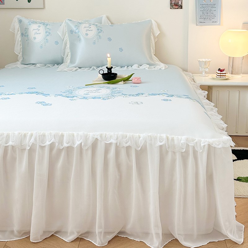 夏季a类母婴级冰丝凉席三件套小清新花边可机洗空调软席床裙