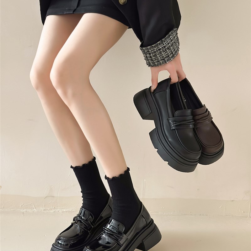 厚底小皮鞋女2025年秋季新款覆古英伦风jk配裙子黑色粗跟增高单鞋