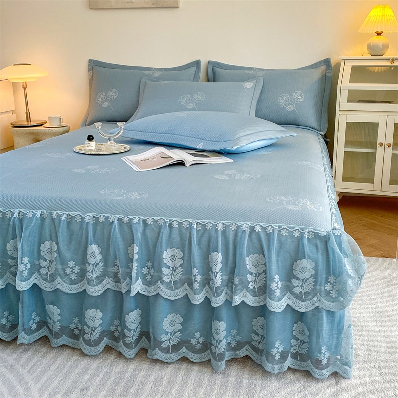 高端凉感冰丝床裙款凉席三件套新款可机洗夏季空调U席子可折叠夏