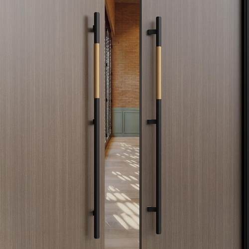 高档有框玻璃大门拉手侧装黄铜色双开实木包厢门把手加厚黑色订制