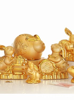 2023年兔年陶瓷金兔子存钱罐卡通招财摆件大号儿童储蓄罐家居饰品