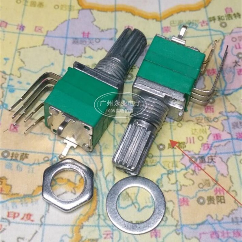 RK097单联带开关电位器 弯脚 5脚 立式 B10K B50K 可调音量电阻