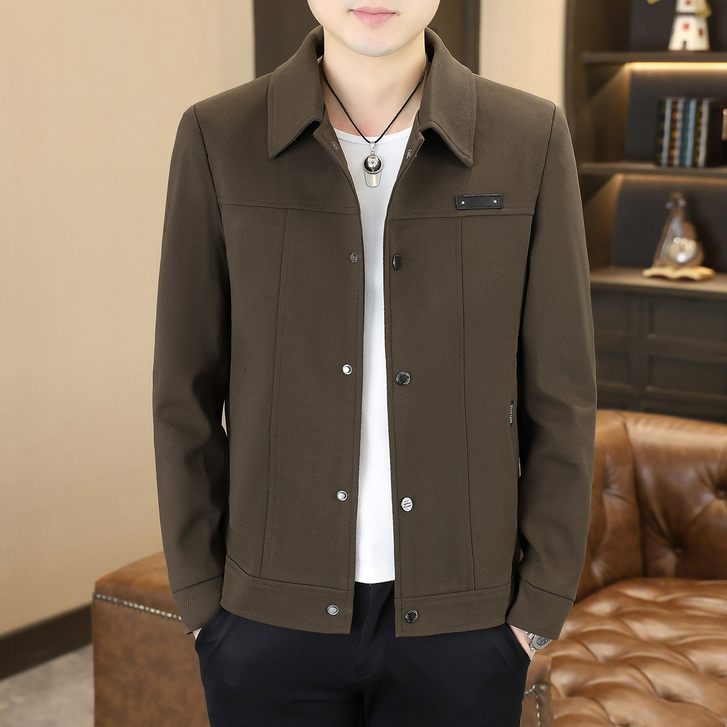 男士翻领夹克高级感商务休闲百搭潮流时尚通勤春秋季男装外套上衣