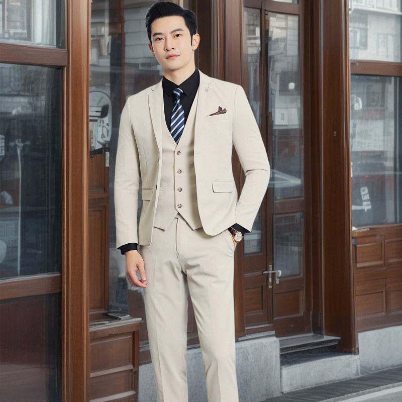 西装男套装高级感职业商务正装韩版休闲西装三件套新郎结婚礼服潮