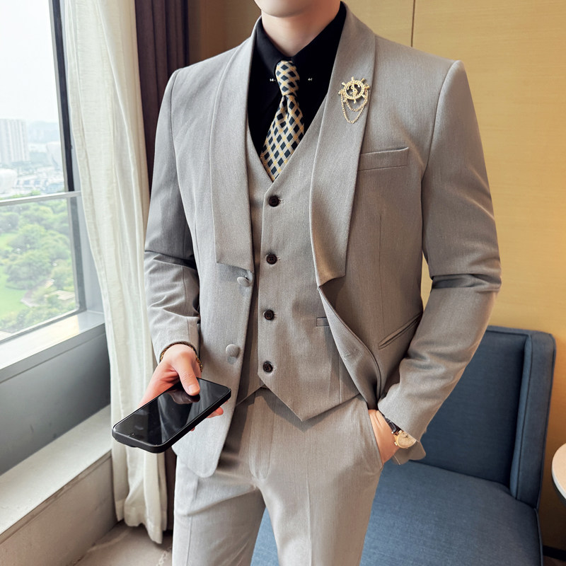 西装套装男韩版修身商务休闲职业西服三件套潮流新郎伴郎结婚礼服