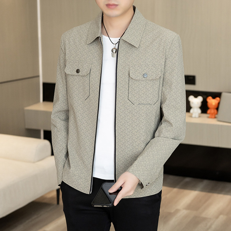 轻奢翻领夹克外套男士高级感商务休闲百搭时尚潮流春秋季男装上衣