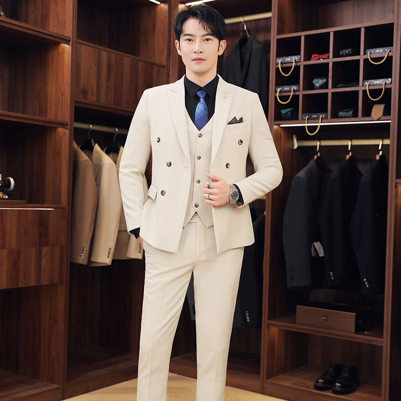 休闲西装三件套男士高级感商务正装职业西服套装新郎伴郎结婚礼服