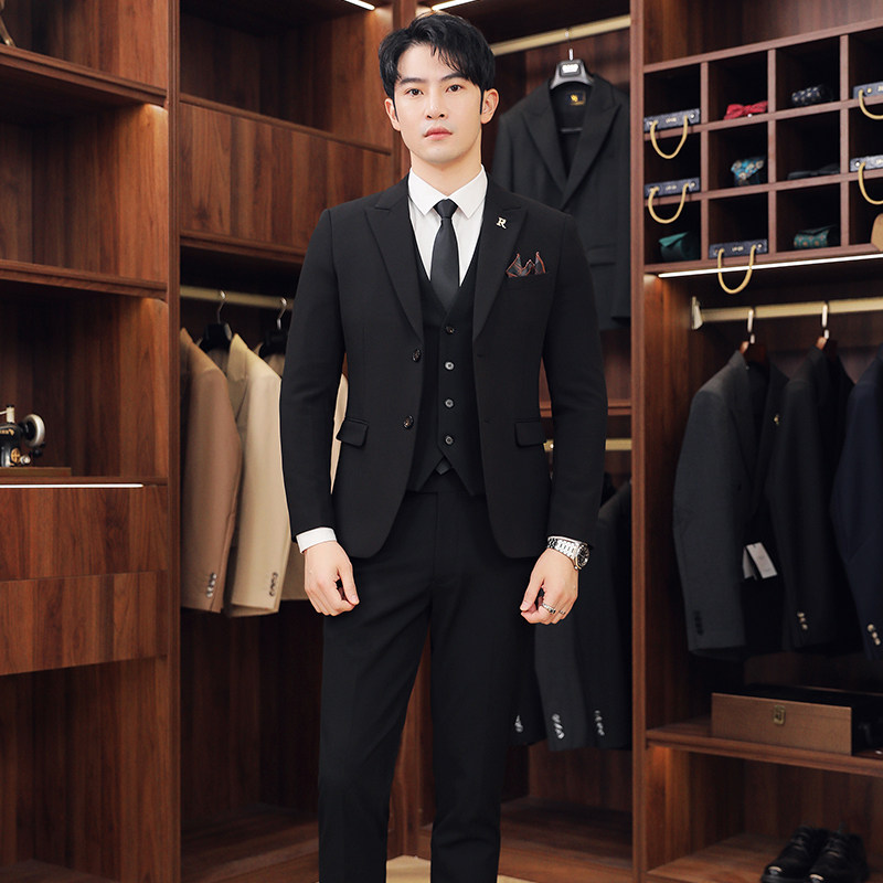 男士免烫修身商务西服套装婚礼服