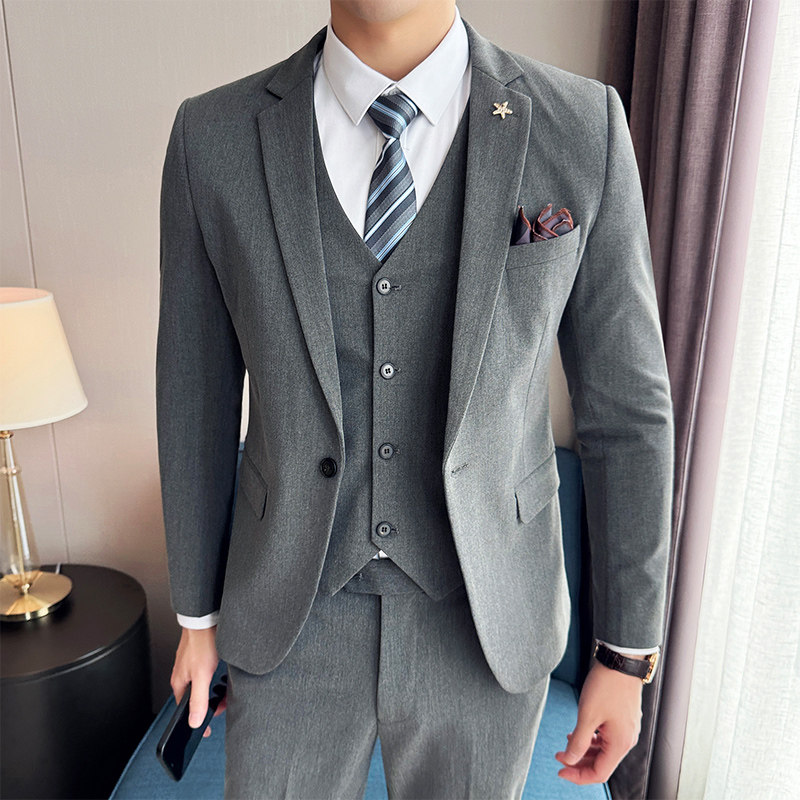 西装套装男士高级感修身新郎结婚礼服商务正装休闲职业西服三件套