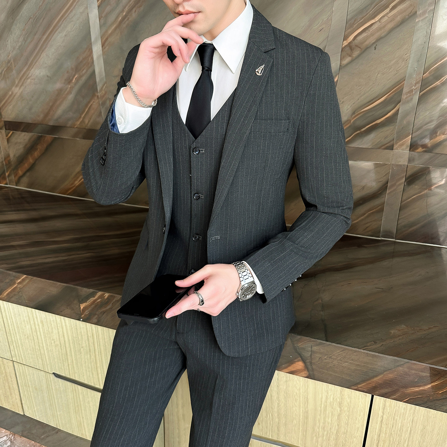 西服套装男士韩版商务正装修身新郎伴郎结婚礼服免烫休闲西装外套