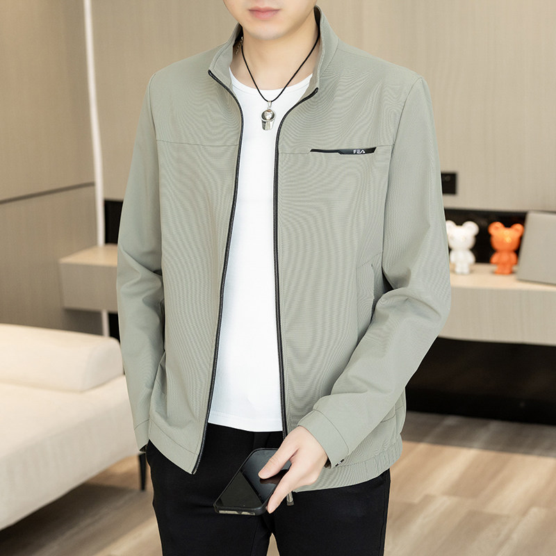 立领夹克外套男士高级感商务休闲青年青少年时尚简约修身拉链上衣