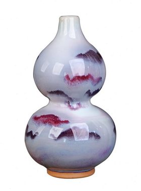 开口陶瓷葫芦摆件窑变钧瓷工艺品客厅博古架家居装饰品瓷器小花瓶