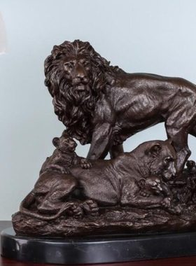 铜雕狮子一家亲动物雕塑铜像欧式家居办公软装摆件高档礼品商务