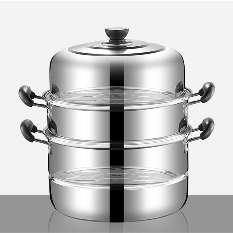 #蒸锅不锈钢三层加厚蒸笼3层蒸格1层二2K层汤锅双层家用电磁炉盛