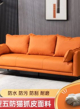 猫抓皮布艺沙发小户型客厅双人两三人座北欧简易出租房服装店橙色