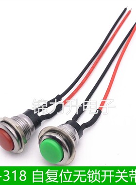 DS-318按钮开关点动开关自复位开关带线 无锁开关不带锁12MM按钮