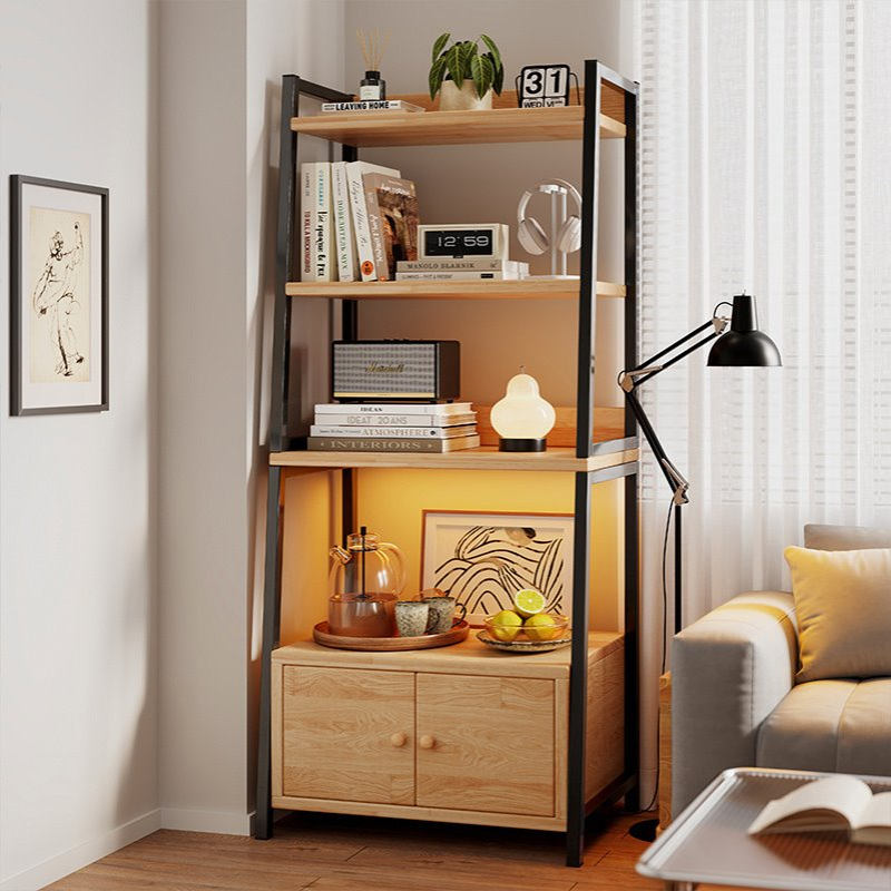 实木置物架客厅梯形柜子储物柜家用书架落地多层收纳架带门收纳柜
