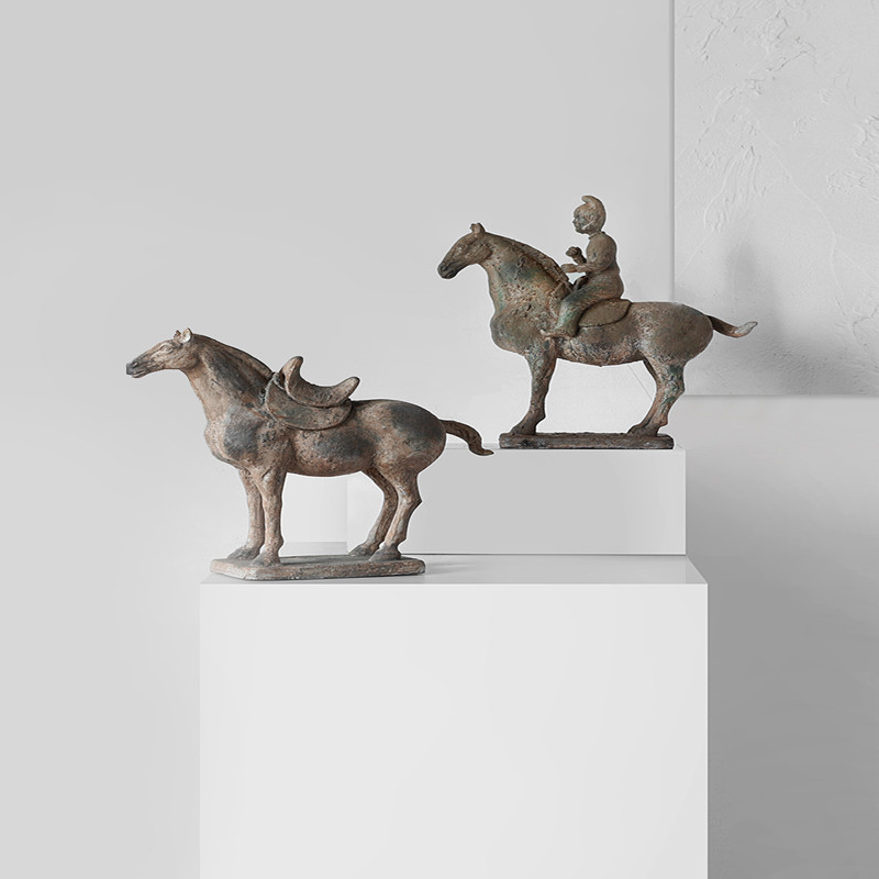 丝绸之路陶人骑马人物摆件家居客厅书房办公室工艺品复古软装饰品