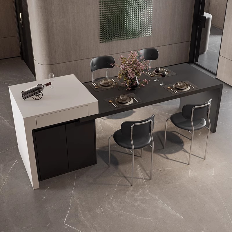 岛台餐桌意式现代岩板一体小户型家用多功能可伸缩厨房中岛台工厂