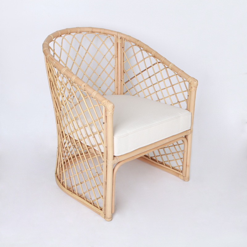 家用客厅日式懒人沙发椅夏季镂空网格编织酒店长桌藤艺靠背餐椅