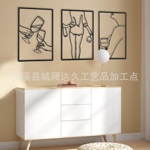 3 件金属极简主义抽象女人墙艺术装饰单线女性家庭悬挂墙艺术装饰