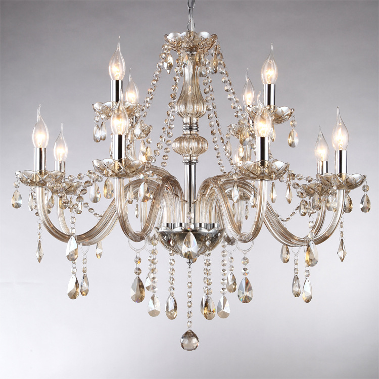 8+4干邑色2层水晶吊灯12头双层蜡烛灯客厅餐厅展厅酒店工程灯