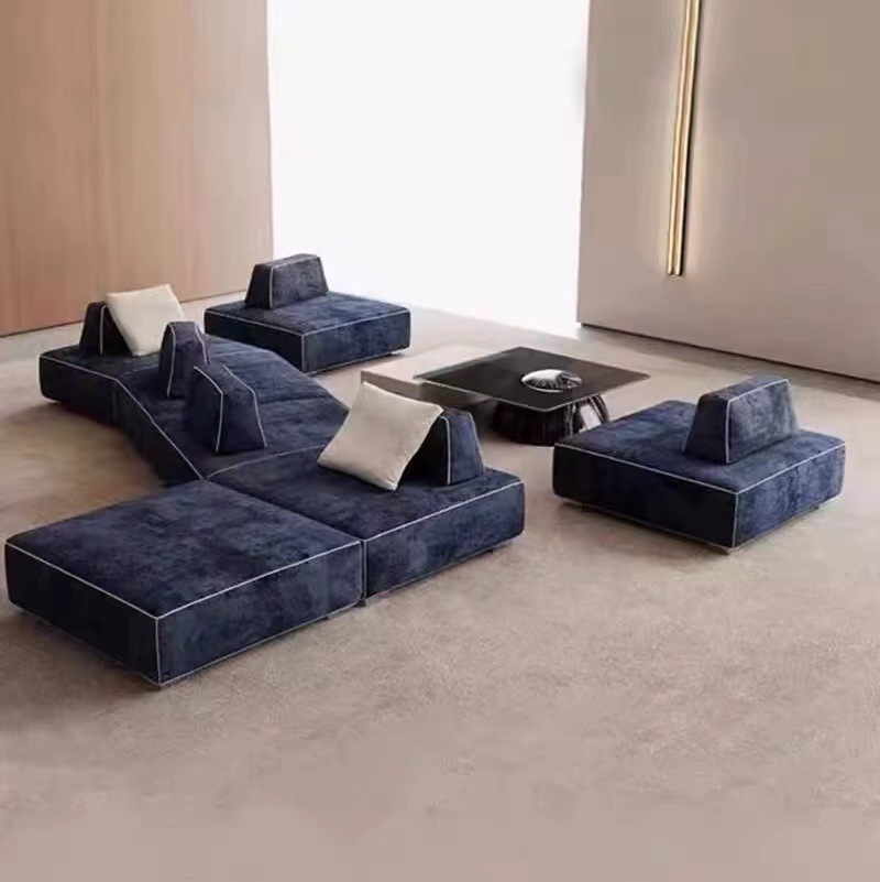 意式极简雪尼尔绒布艺沙发双面大平层模块组合豆腐块百变设计沙发