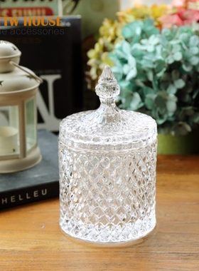 大号带盖透明玻璃糖罐储物罐创意摆件厨房糖果罐欧式糖缸带盖果盘