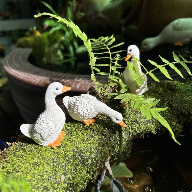 迷你小鸭a子摆件 中式流水水缸鱼缸水池造景树脂假山苔藓景多肉