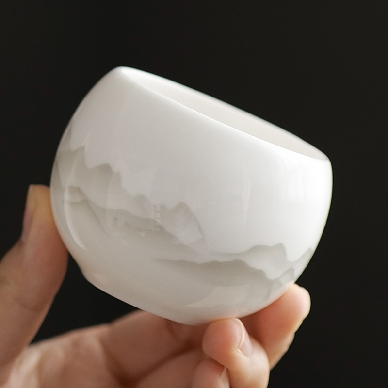 羊脂玉白瓷茶杯主人杯q单杯家用品茗杯男款大号陶瓷茶盏礼品杯定