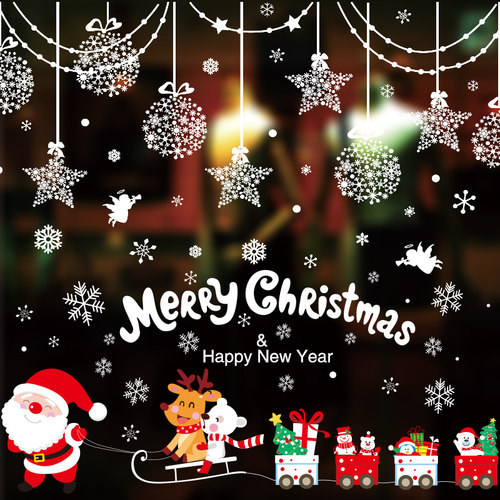 圣诞节装饰品节h日场景布置橱窗玻璃门贴纸圣诞老人雪花墙贴画礼